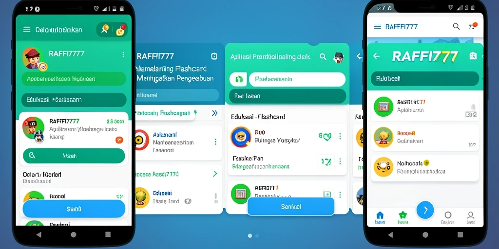 Tampilan antarmuka aplikasi Flashcard RAFFI777 yang interaktif.