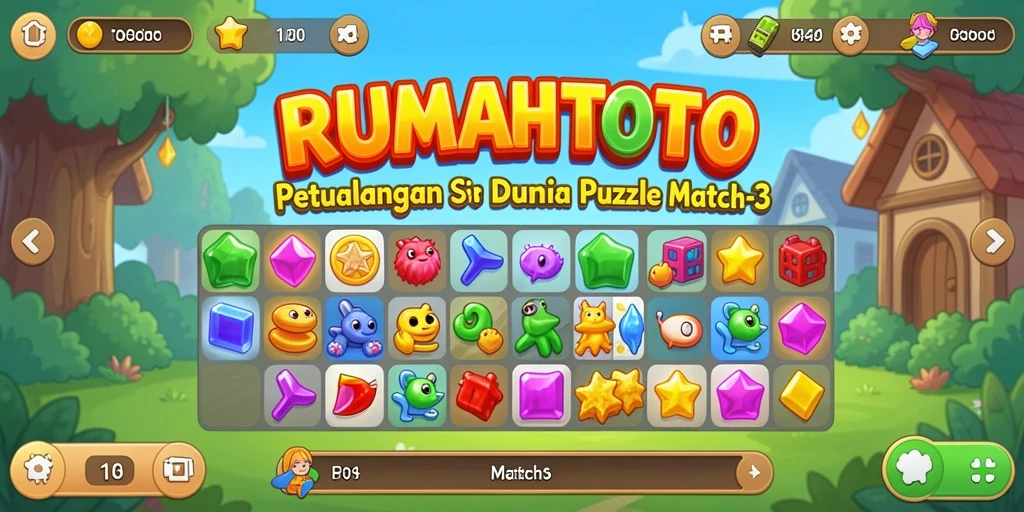 Antarmuka RUMAHTOTO dalam permainan Puzzle Match-3 yang seru.