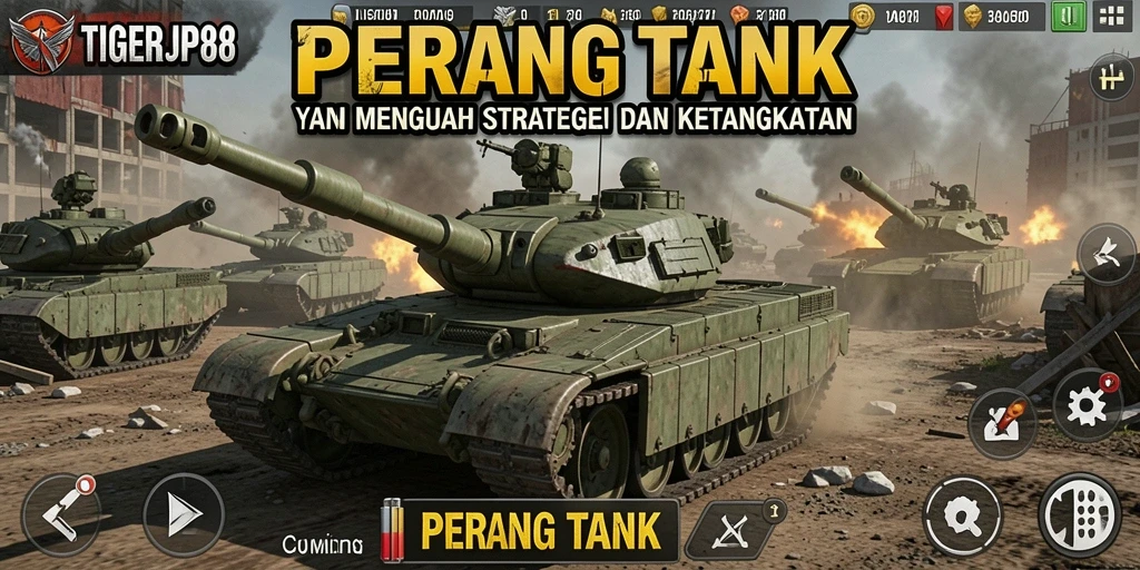 Tampilan antarmuka permainan Perang Tank yang epik dan menawan.